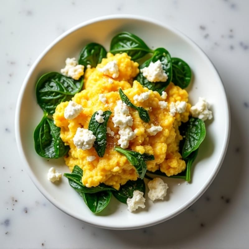 Fluffy Scrambled Eggs with Fresh Spinach and Crumbled Feta