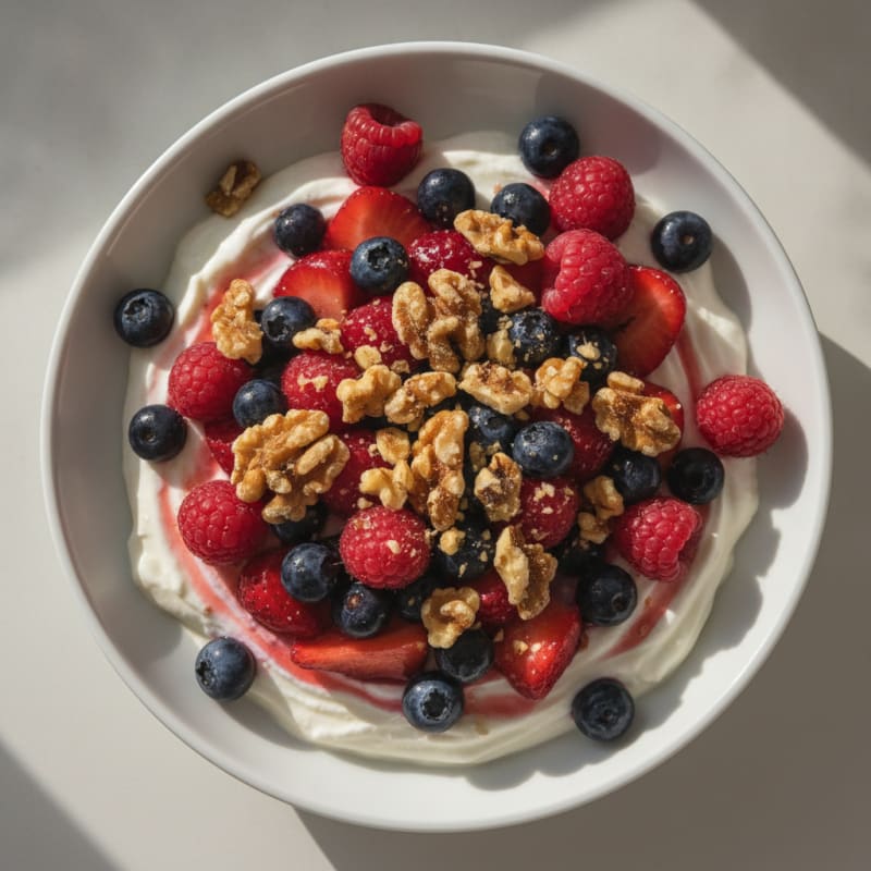 Greek Yogurt Protein Pudding with Mixed Berries