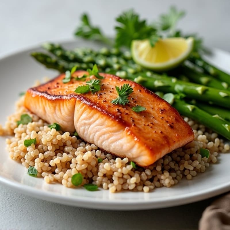 Seared Salmon with Steamed Asparagus and Brown Rice