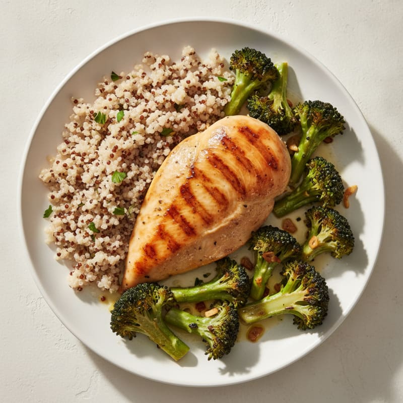 Grilled Chicken Breast with Quinoa and Roasted Broccoli