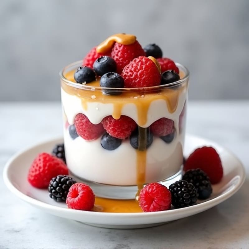 Greek Yogurt Protein Parfait with Mixed Berries and Almond Butter