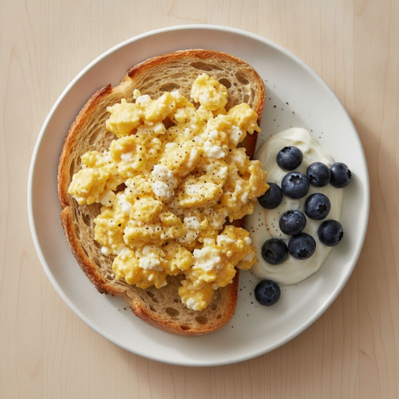 Protein-Packed Scrambled Eggs with Cottage Cheese on Sourdough