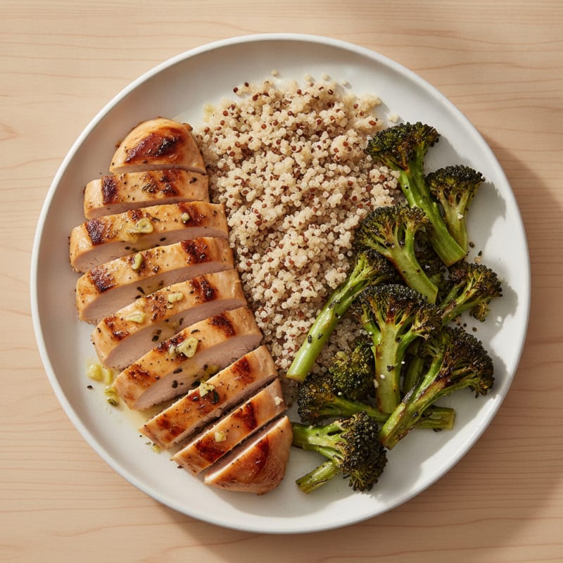 Grilled Chicken Breast with Quinoa and Roasted Broccoli