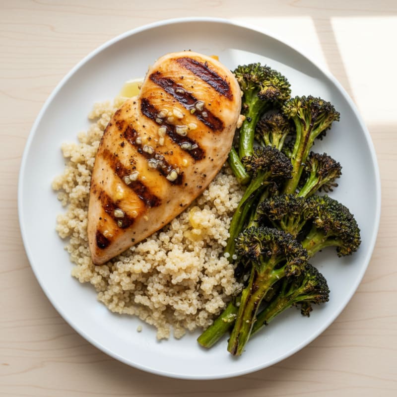 Grilled Chicken Breast with Quinoa and Roasted Broccoli