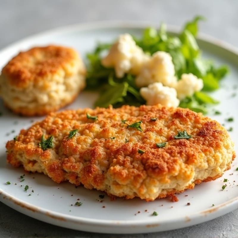 Crispy Air-Fried Chicken with Herb-Roasted Cauliflower Biscuits