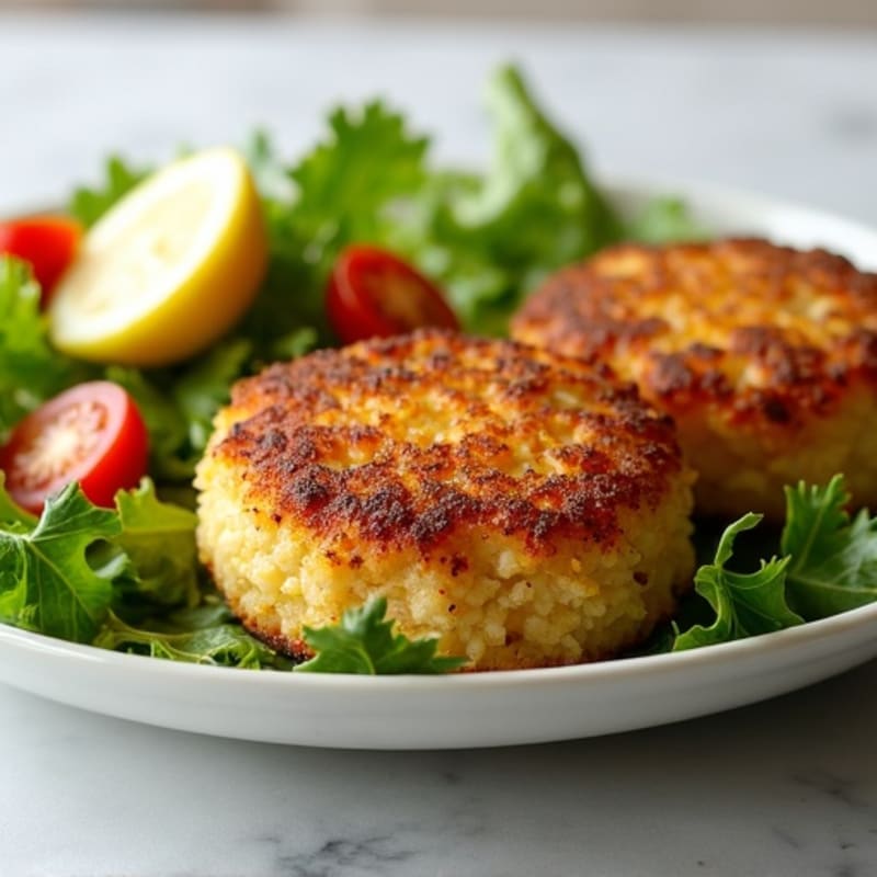 Crispy Pan-Seared Crab Cakes with Fresh Green Salad