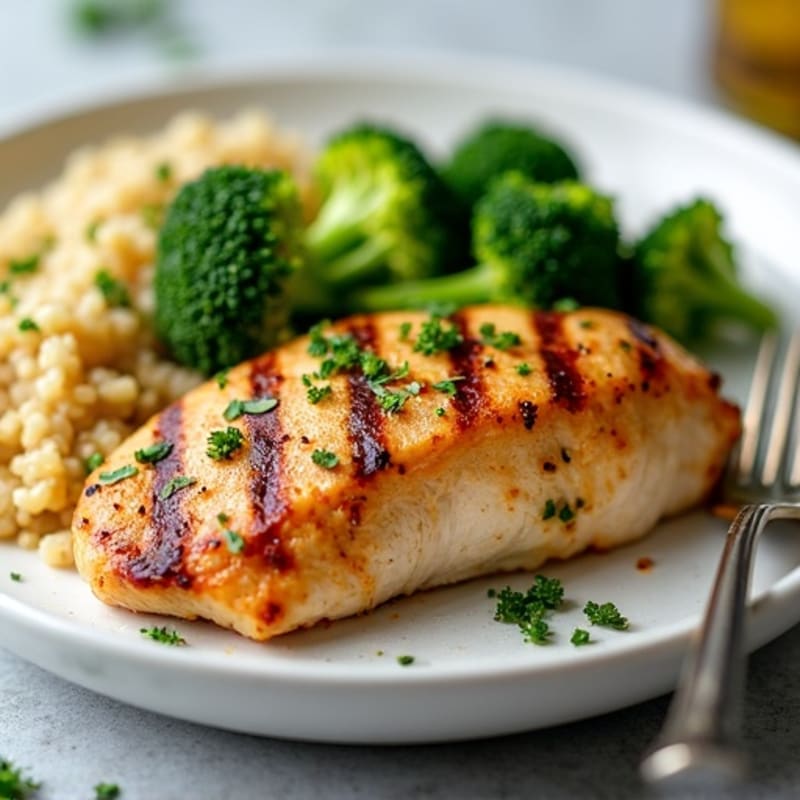 Grilled Chicken Breast with Steamed Broccoli and Quinoa