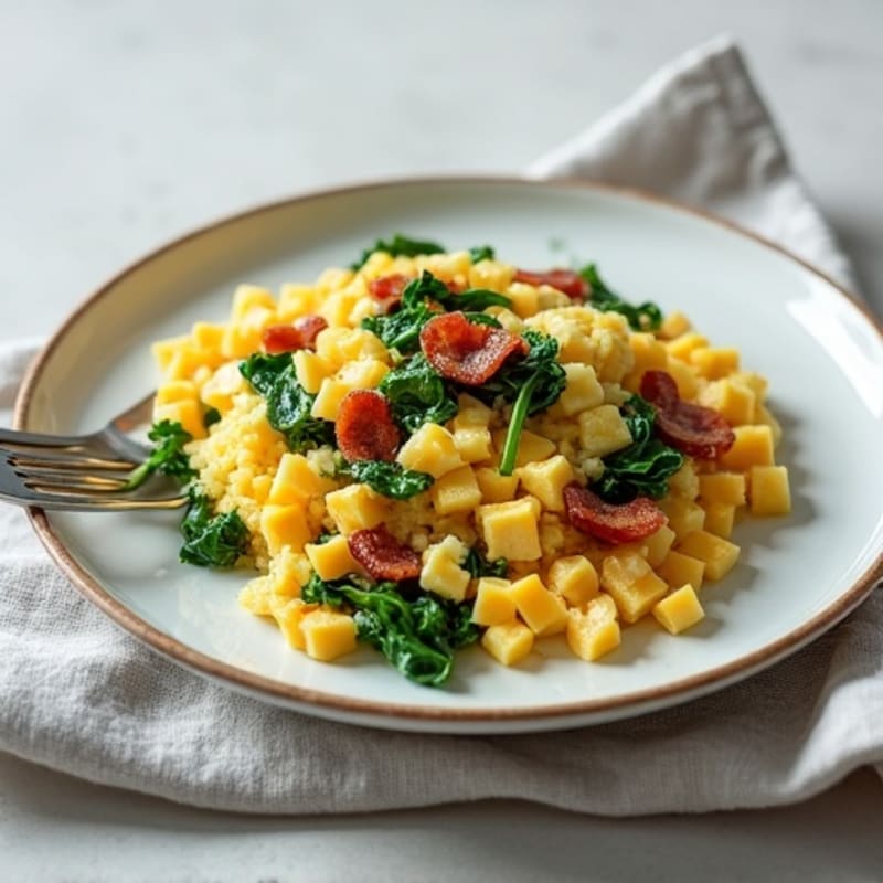 Egg White and Spinach Scramble with Turkey Bacon