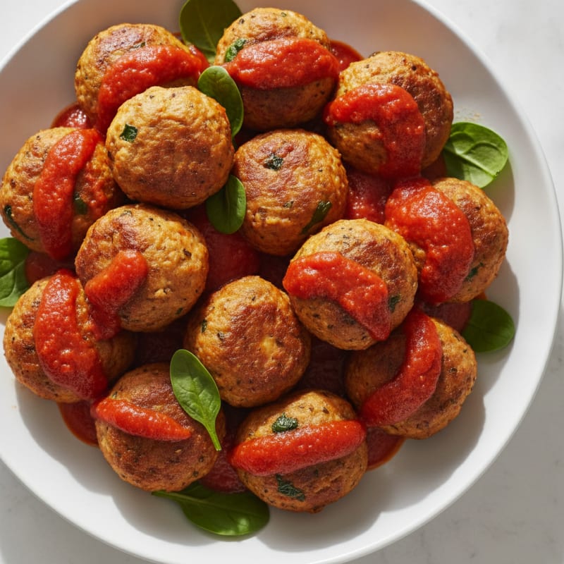 Baked Chicken Meatballs with Marinara Sauce