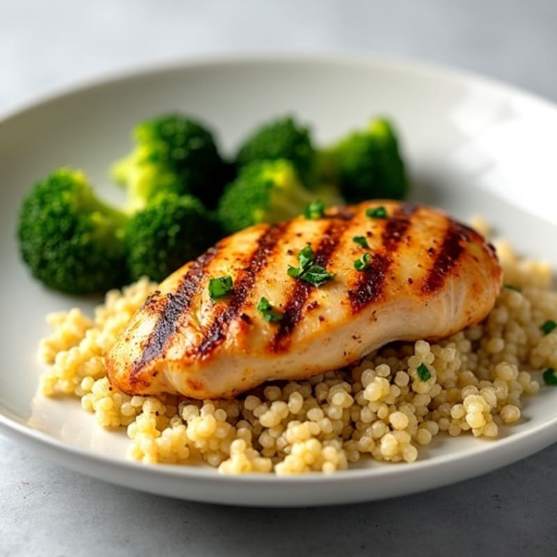 Grilled Chicken Breast with Quinoa and Steamed Broccoli