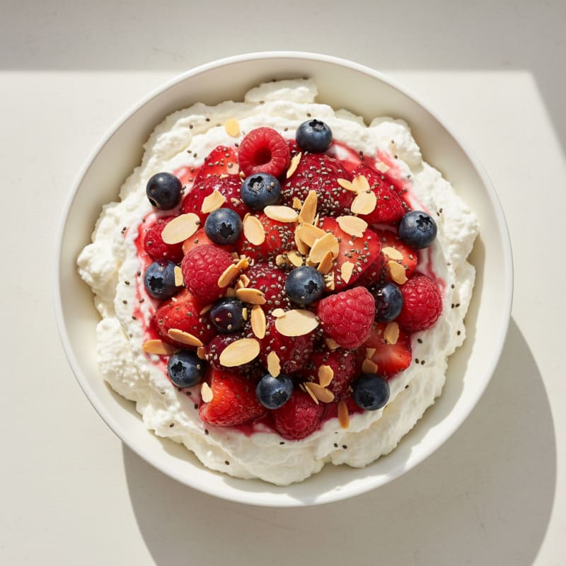 Greek Yogurt Protein Mousse with Mixed Berries