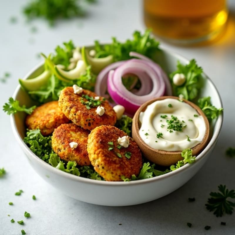 Crispy Baked Falafel Bowl with Fresh Greens and Creamy Tahini Dressing
