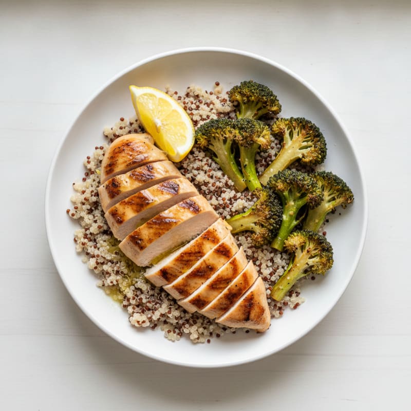 Grilled Chicken Breast with Quinoa and Roasted Broccoli