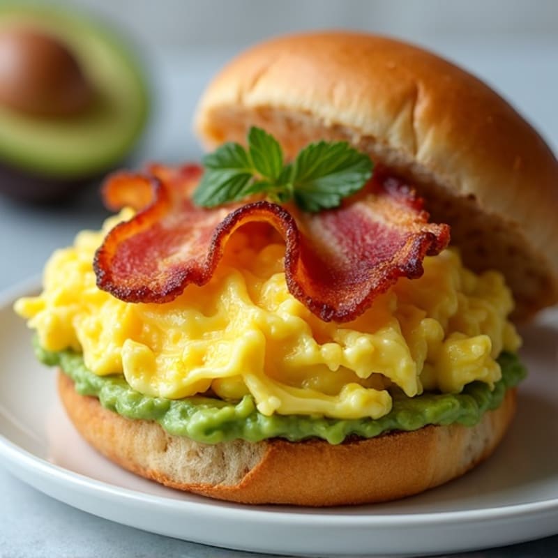 Creamy Avocado and Scrambled Eggs on Toasted Buns
