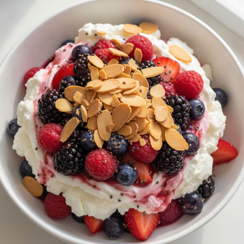Greek Yogurt Protein Parfait with Mixed Berries and Almonds