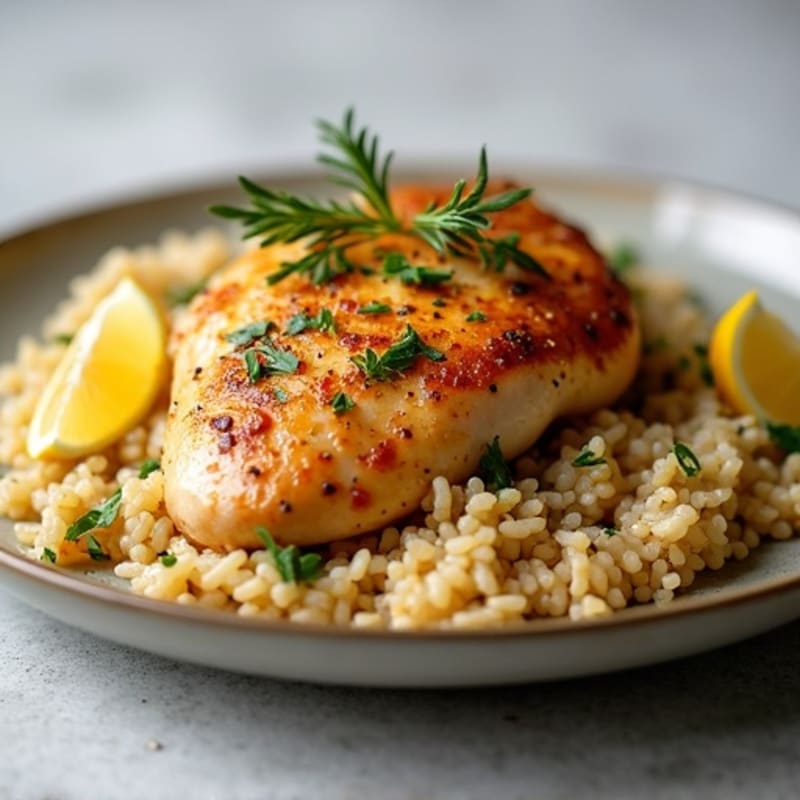 Herb-Roasted Chicken with Lemon Garlic Rice