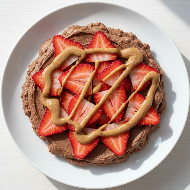 Silky Chocolate Protein Pudding with Sliced Strawberries