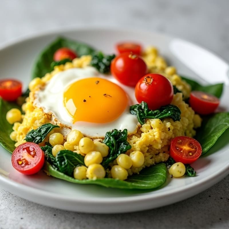 Cottage Cheese Egg Scramble with Spinach and Cherry Tomatoes