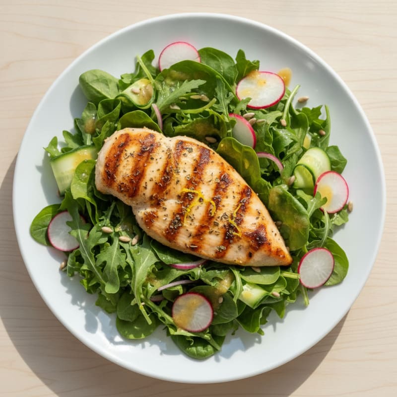 Grilled Chicken Breast with Crunchy Mixed Greens Salad