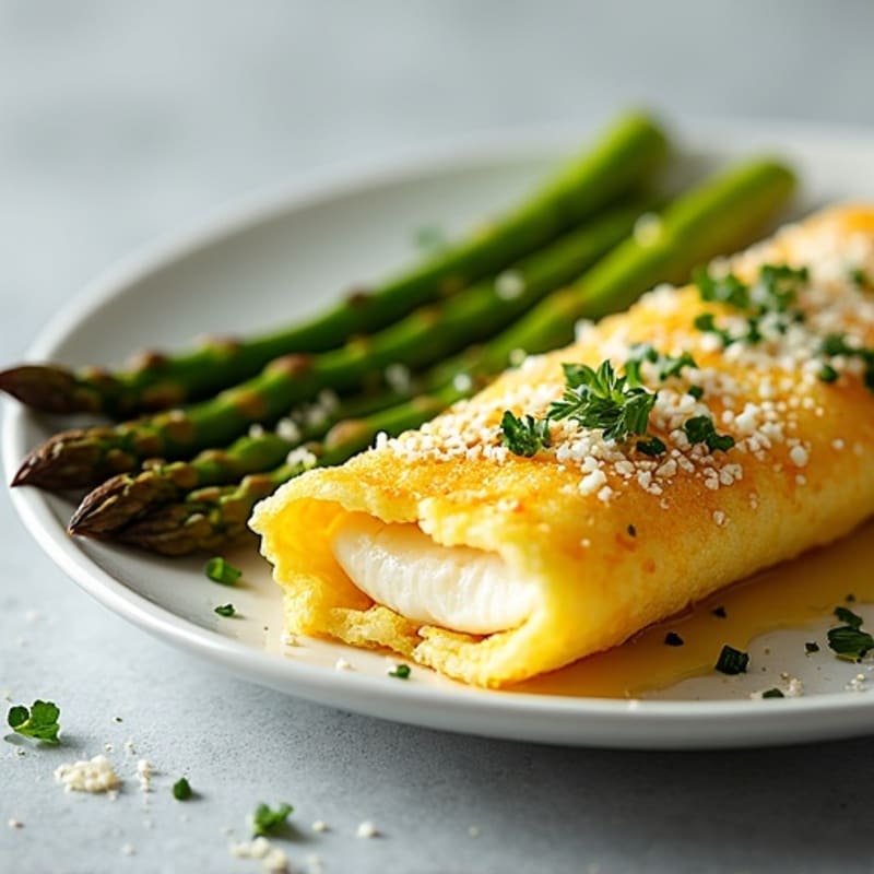 Crispy Egg White Omelet with Fresh Herbs and Roasted Asparagus
