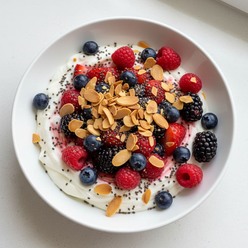 Silky Protein Yogurt with Mixed Berries and Chia Seeds