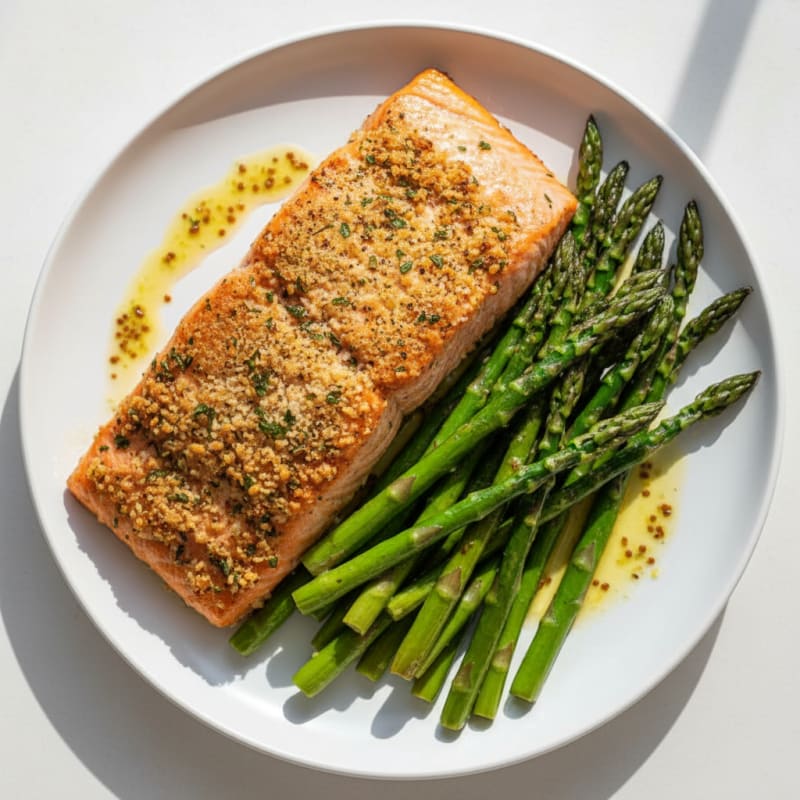 Golden Herb-Crusted Salmon with Roasted Asparagus