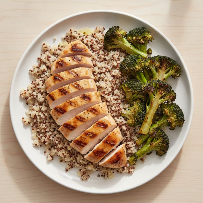 Grilled Chicken Breast with Quinoa and Roasted Broccoli