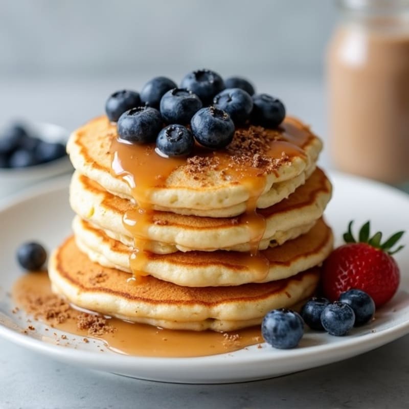 Fluffy Cottage Cheese Protein Pancakes with Fresh Berries
