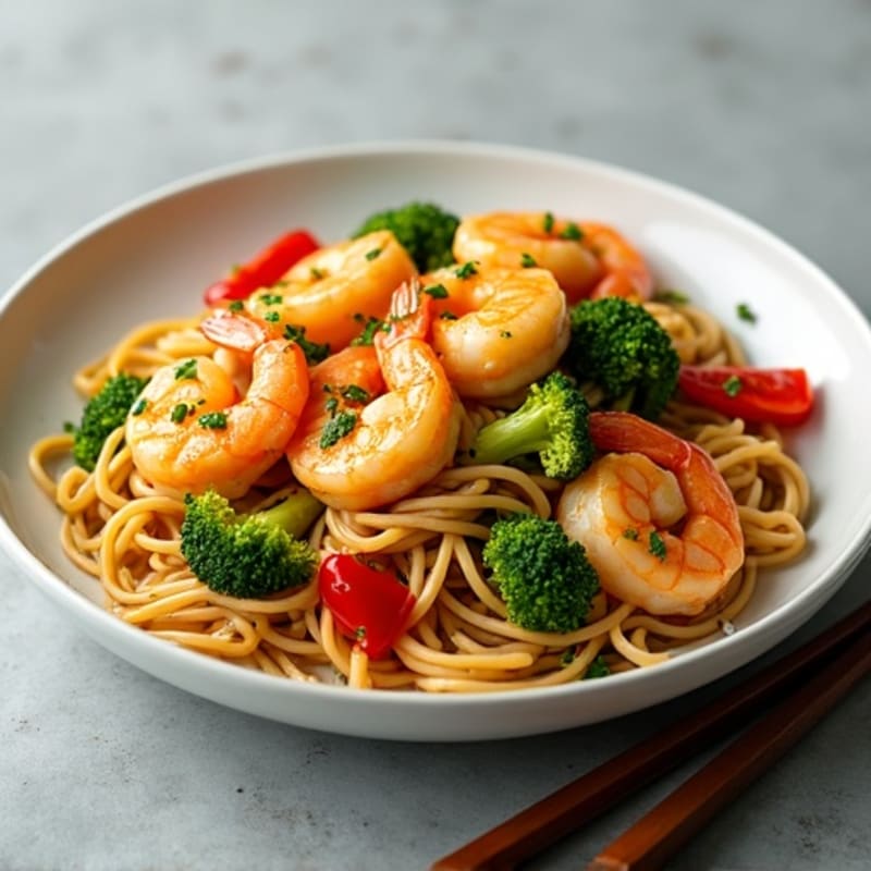 Shrimp Stir-fry with Tangy Peanut Rice Noodles
