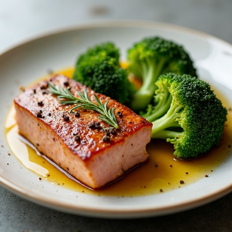 Pan-Seared Tuna with Roasted Broccoli and Garlic