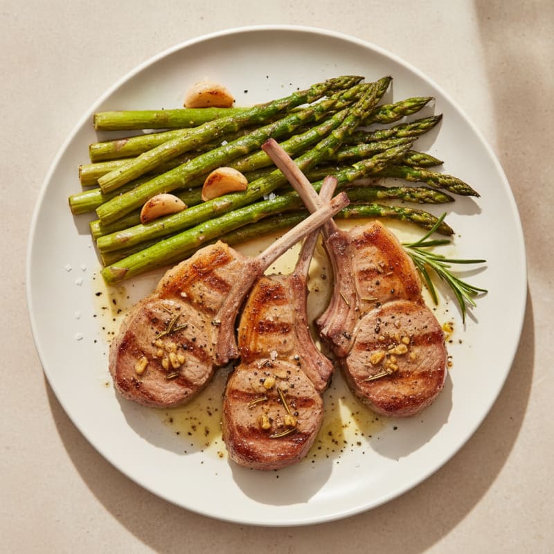 Pan-Seared Lamb Chops with Roasted Asparagus