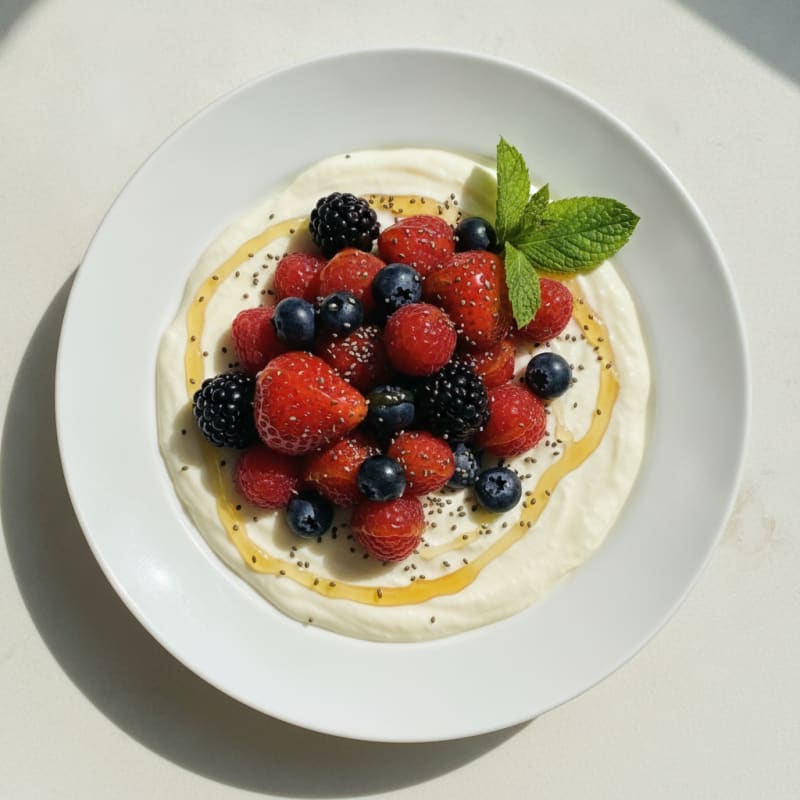 Silky Greek Yogurt Protein Pudding with Mixed Berries