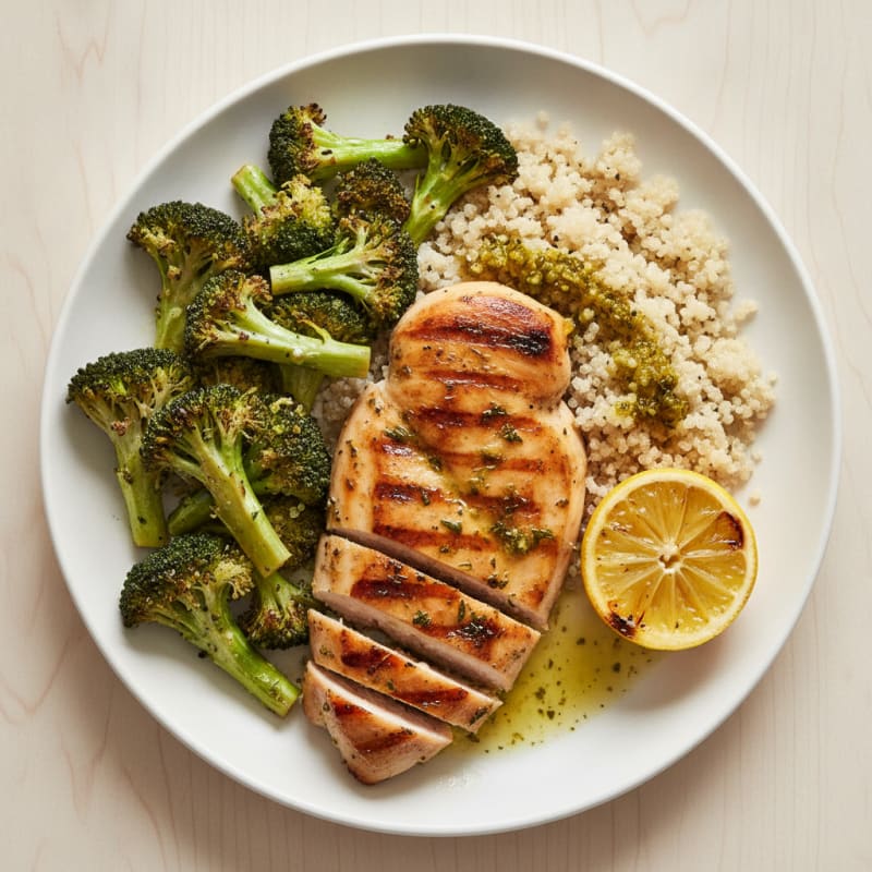 Grilled Chicken Breast with Roasted Broccoli and Quinoa