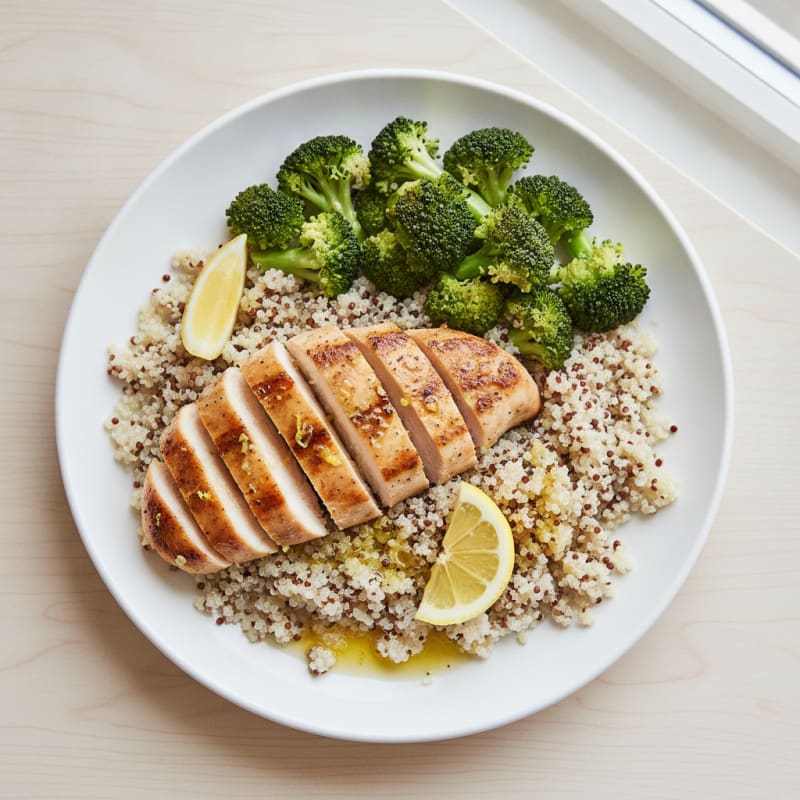 Grilled Chicken Breast with Quinoa and Steamed Broccoli