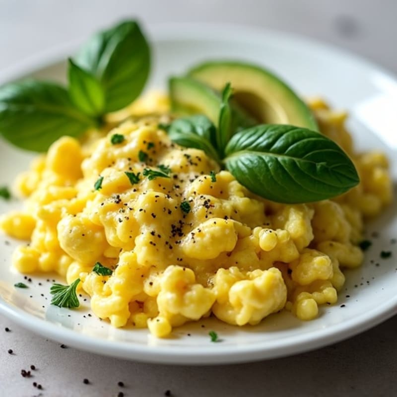 Creamy Scrambled Eggs with Fresh Spinach and Avocado