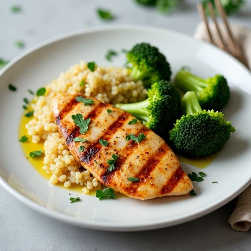 Grilled Chicken Breast with Roasted Broccoli and Quinoa