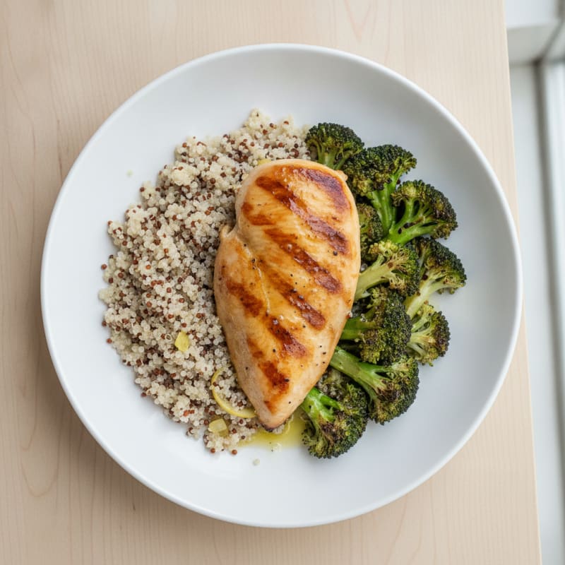 Grilled Chicken Breast with Quinoa and Roasted Broccoli