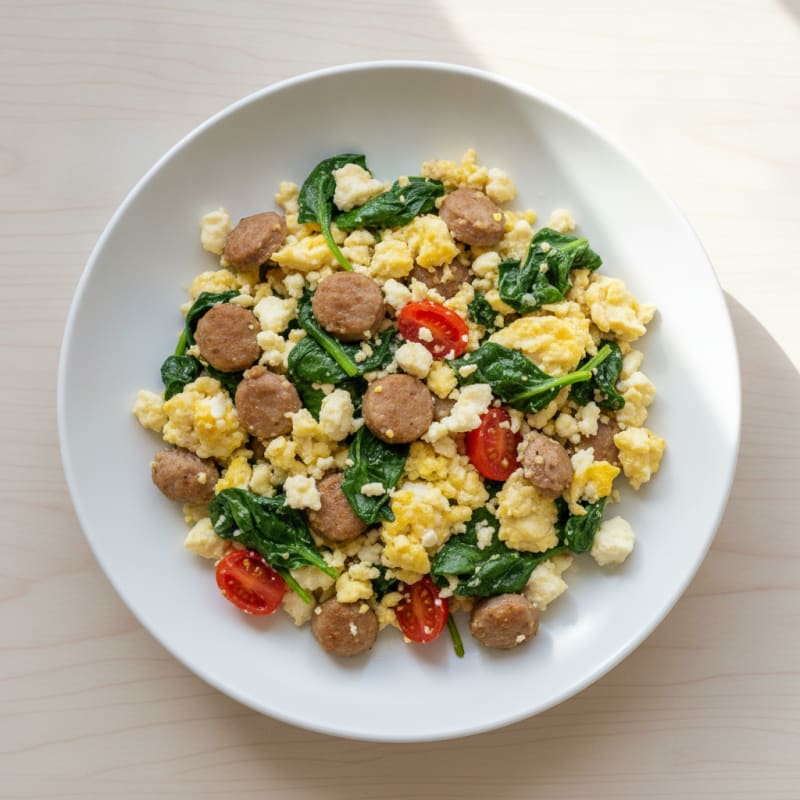 Egg White and Turkey Sausage Scramble with Spinach and Feta