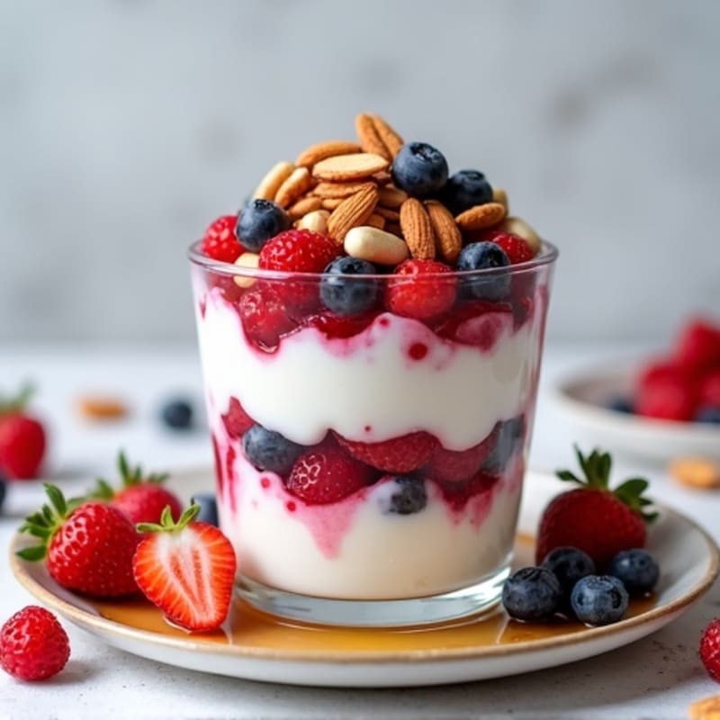 Greek Yogurt Protein Parfait with Mixed Berries and Almonds