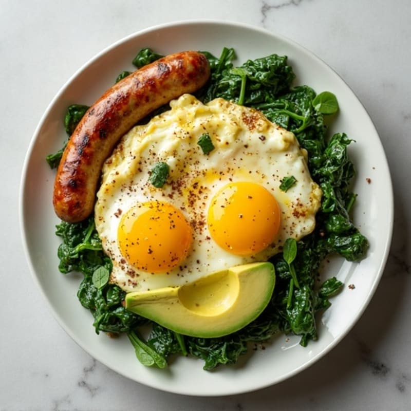 Egg White Spinach Scramble with Grilled Turkey Sausage