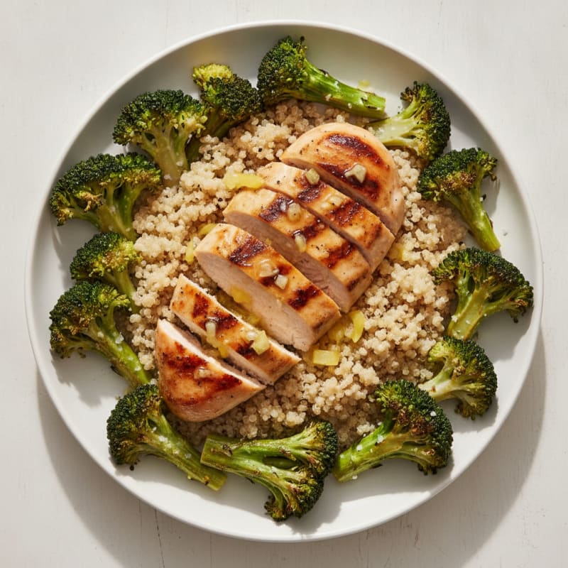 Grilled Chicken Breast with Roasted Broccoli and Quinoa
