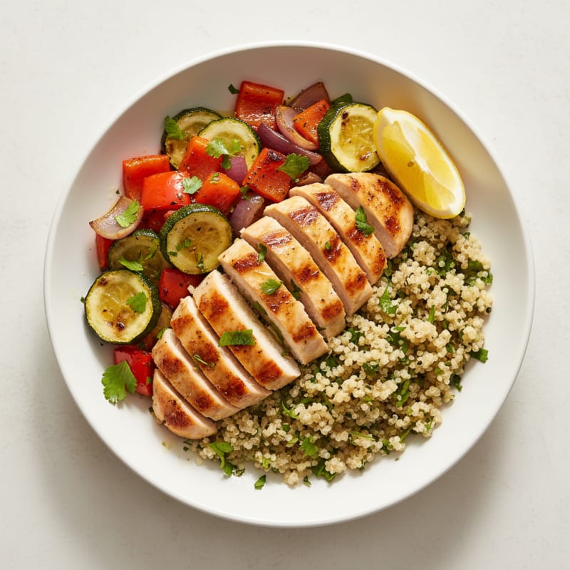 Grilled Chicken and Quinoa Bowl with Roasted Vegetables