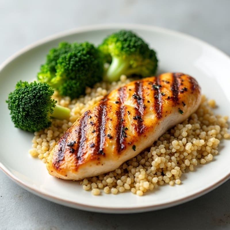 Grilled Chicken Breast with Steamed Broccoli and Quinoa