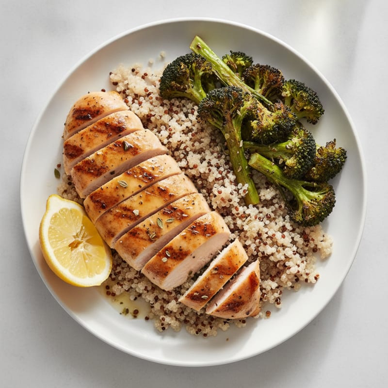 Grilled Chicken Breast with Quinoa and Roasted Broccoli