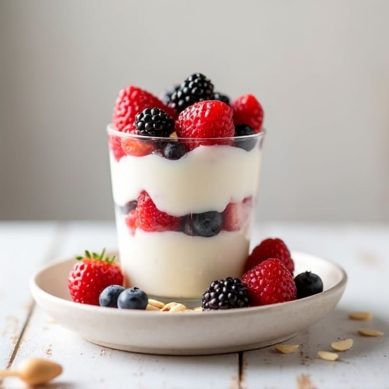 Greek Yogurt Protein Parfait with Mixed Berries and Almonds