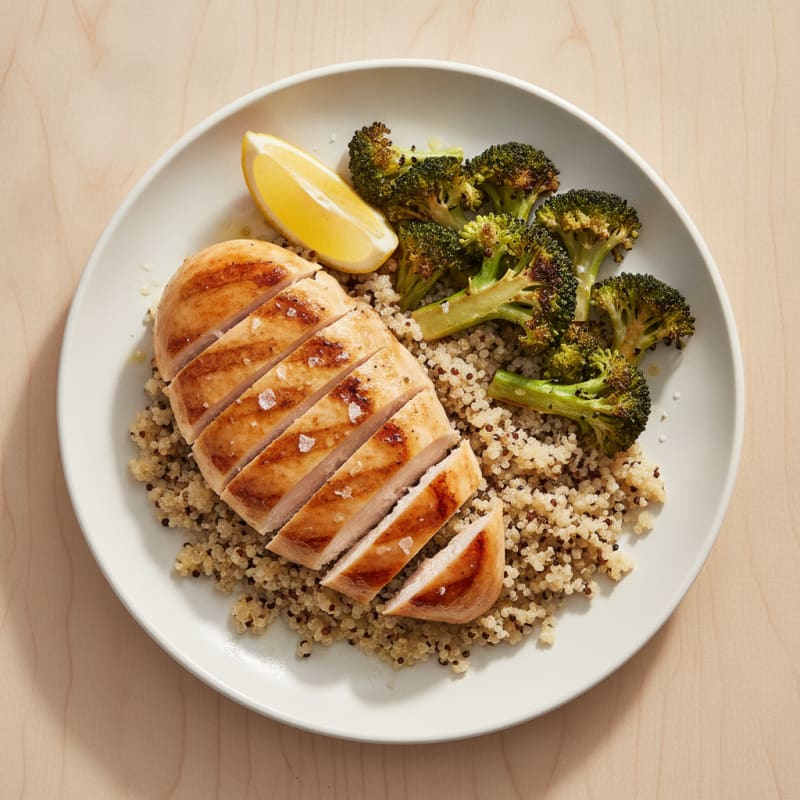 Grilled Chicken Breast with Quinoa and Roasted Broccoli