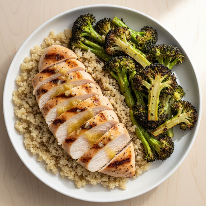 Grilled Chicken Breast with Quinoa and Roasted Broccoli