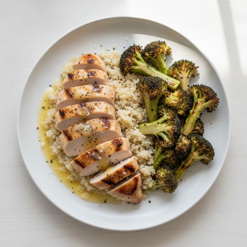 Grilled Chicken Breast with Quinoa and Roasted Broccoli