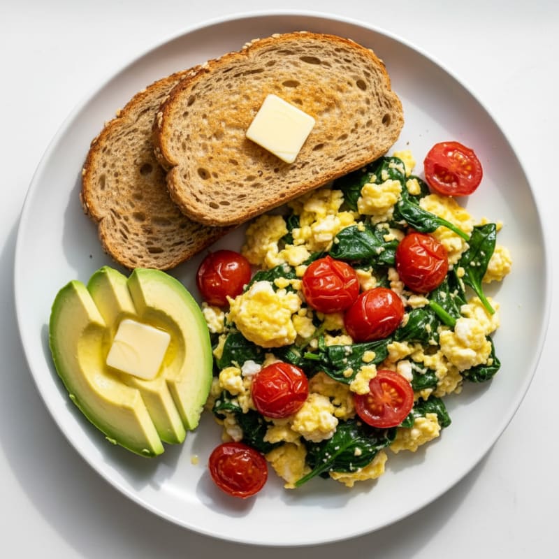 Cottage Cheese Scramble with Spinach and Cherry Tomatoes