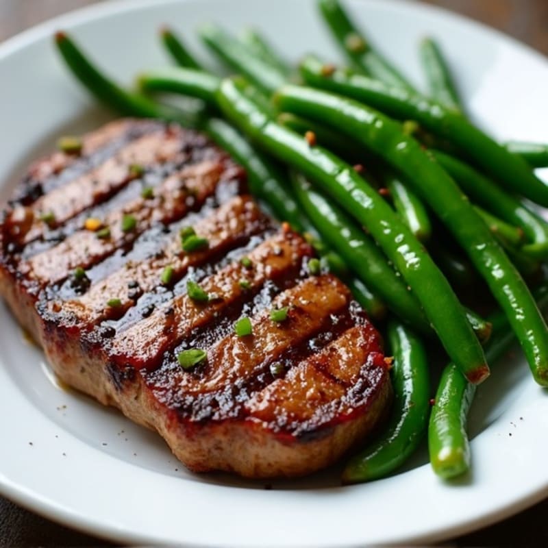 Grilled Sirloin with Garlic Green Beans